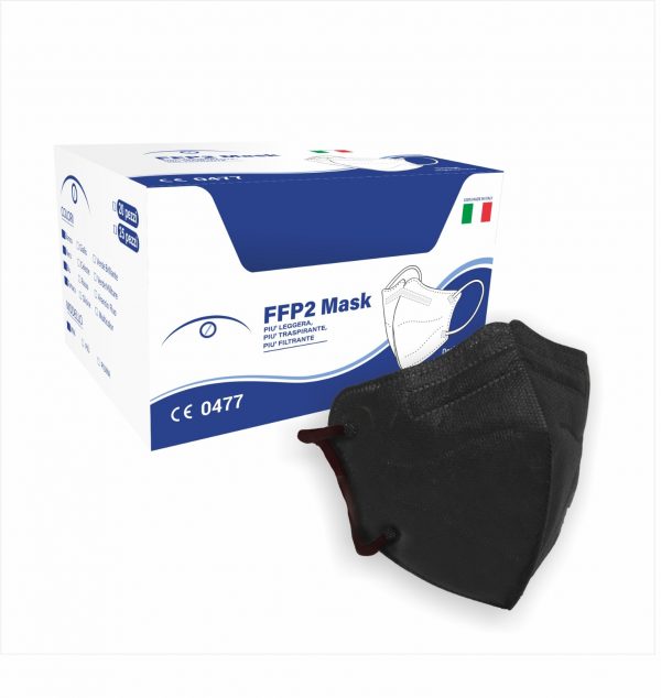 Mascherina Total Black FFP2 Certificata CE  - Modello PIU'